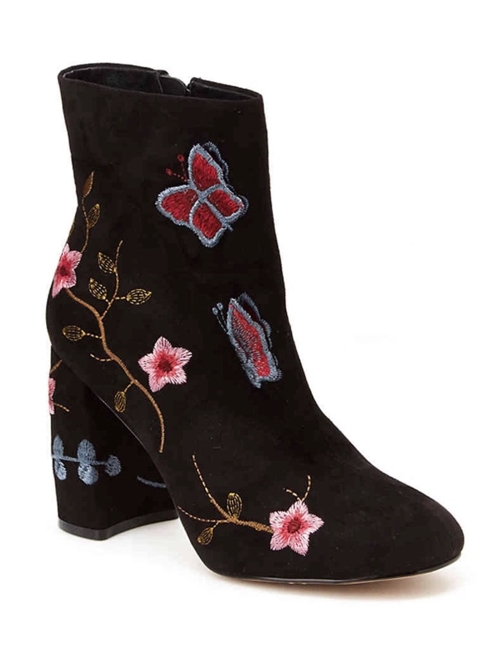 Nanette Lepore Black Suede Butterfly Embroidery Booties